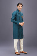 Rama Green Embroidered Kurta Set with Aligarhi Pants