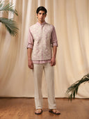 Pink Embroidered Linen Bandi Shirt 