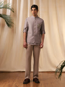 Grey Linen Embroidered Bandi  with Shirt