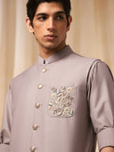 Grey Terry rayon  Embroidered Bandi  with Shirt for Men
