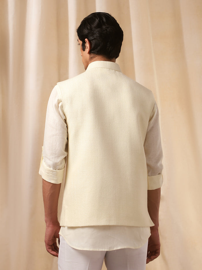 Cream Linen Shirt with Embroidered Silk Bandi