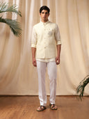 Cream Linen Shirt with Embroidered Silk Bandi