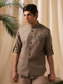 D. Fawn Rose Embroidery Bandi Shirt for Men