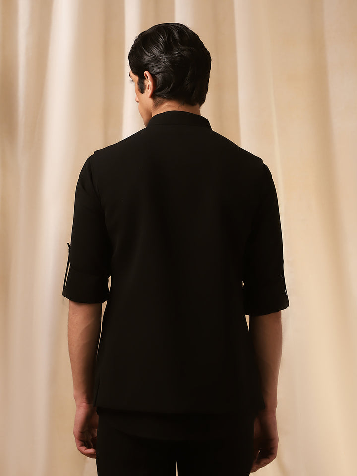 Black Rose Embroidered  Bandishirt for Men