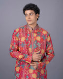 Pink Floral Printed Silk Kurta Set