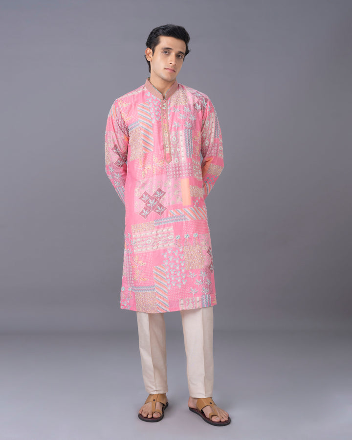 Artisanal Peach Silk Kurta Set