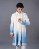 Cream & Blue Ombre Silk Kurta Set with Embroidery