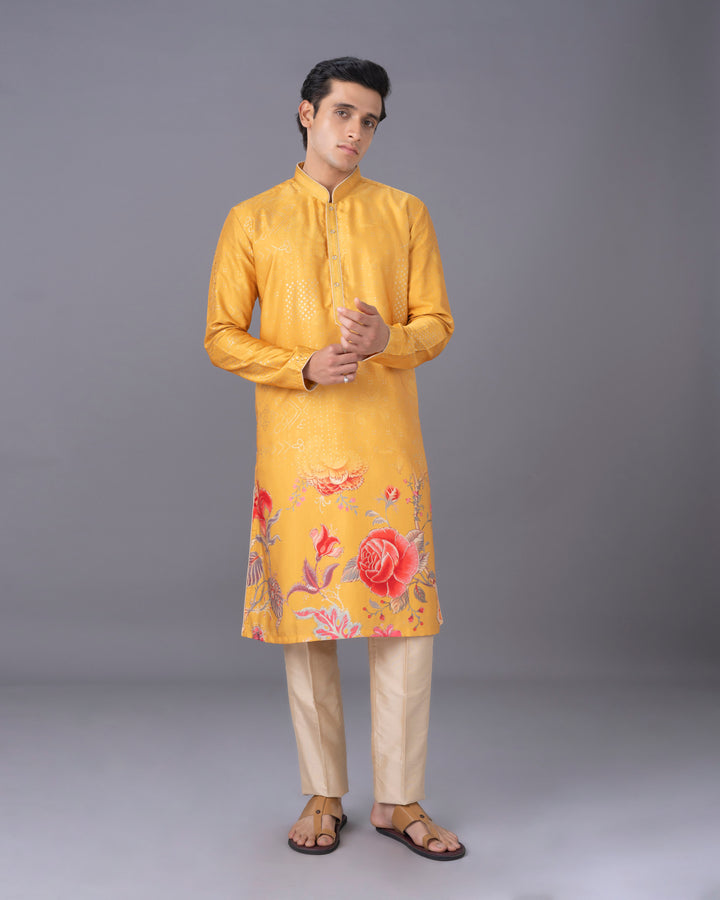 Elegant Yellow Silk Kurta Set with Exquisite Work