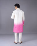 Cream & Pink Ombre Silk Kurta Set with Embroidery