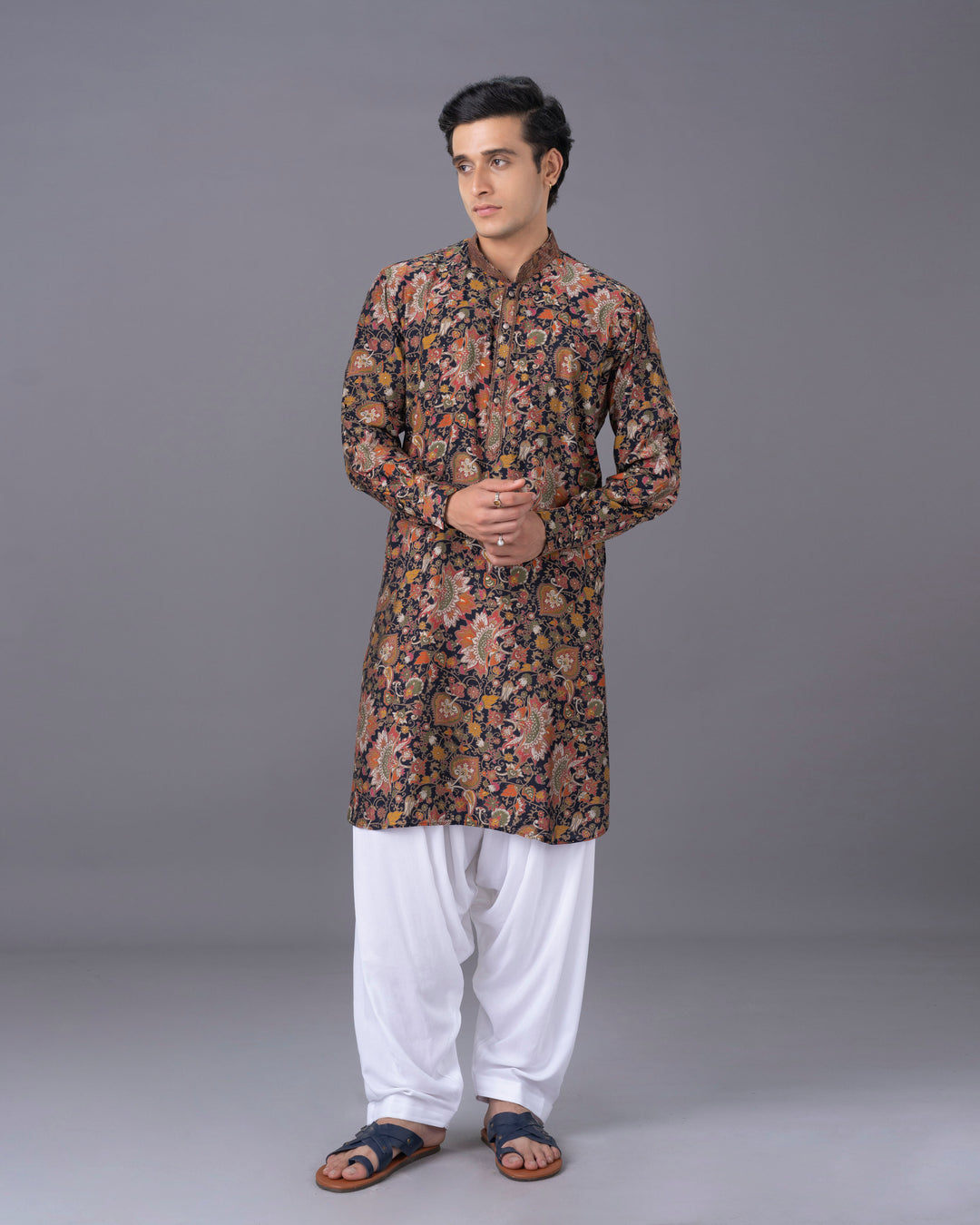 Printed Multicolour Silk Kurta Set