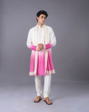 Cream & Pink Ombre Silk Kurta Set with Embroidery