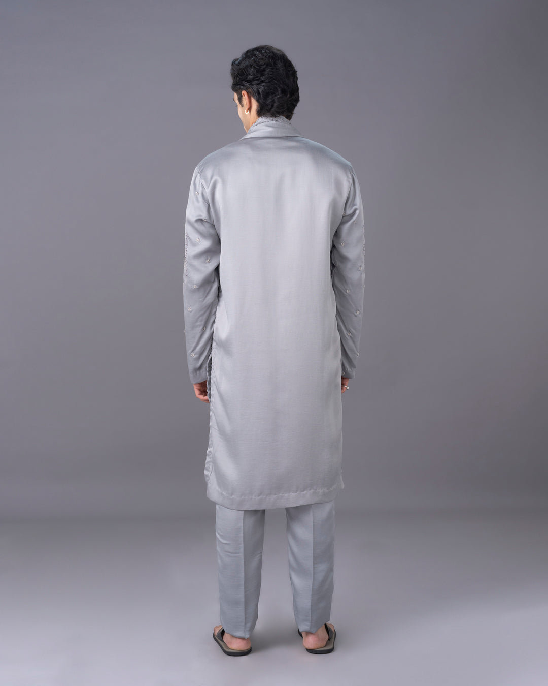 Ethereal Grey Embroidred Silk Kurta Set