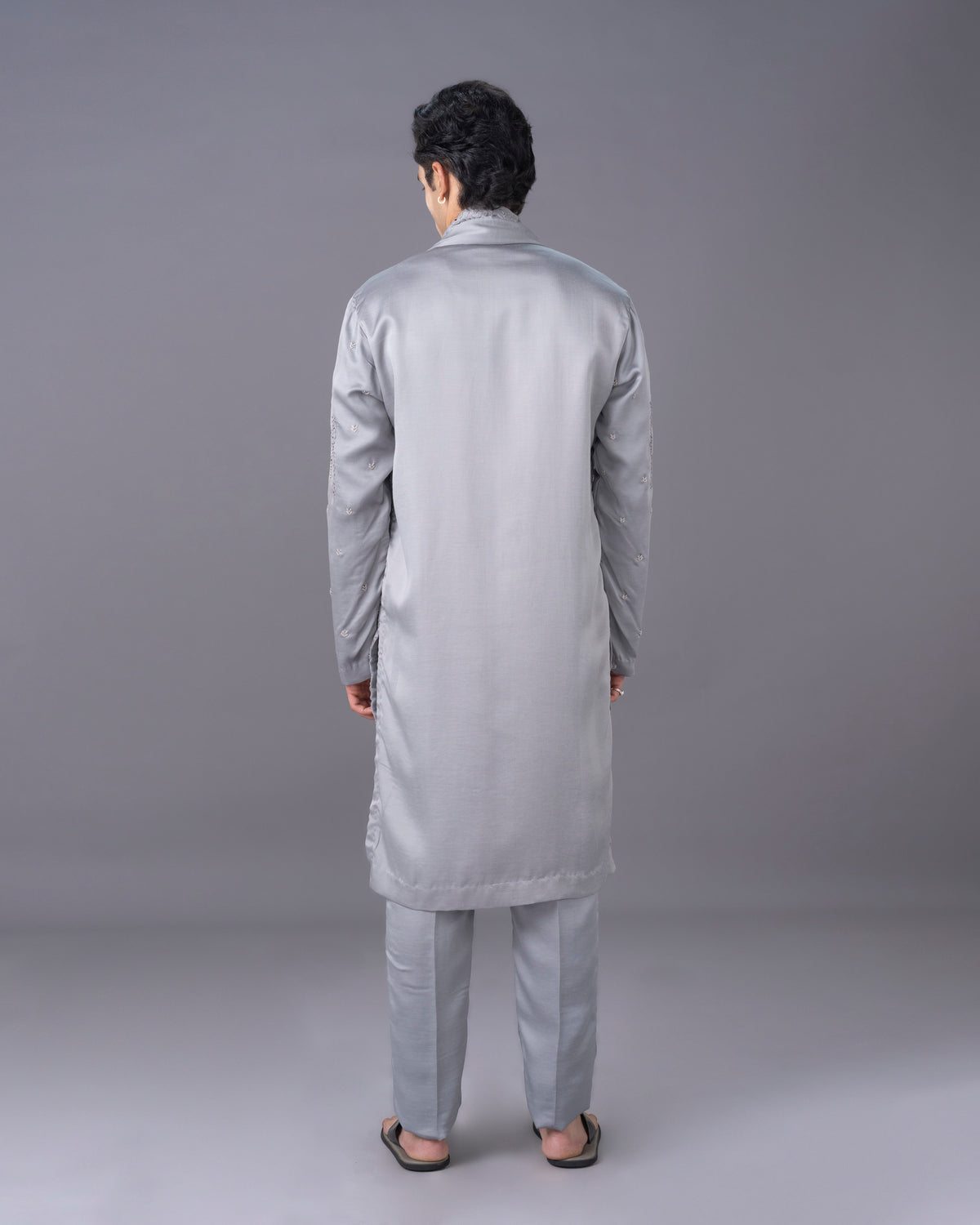 Ethereal Grey Embroidred Silk Kurta Set