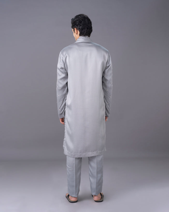 Ethereal Grey Embroidred Silk Kurta Set