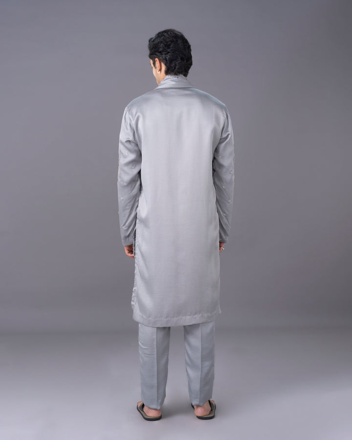 Ethereal Grey Embroidred Silk Kurta Set