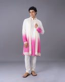 Cream & Pink Ombre Silk Kurta Set with Embroidery
