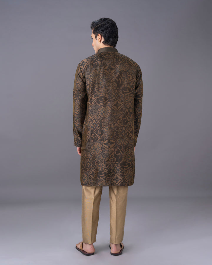 The Olive Oasis Printed Kurta & Alighari