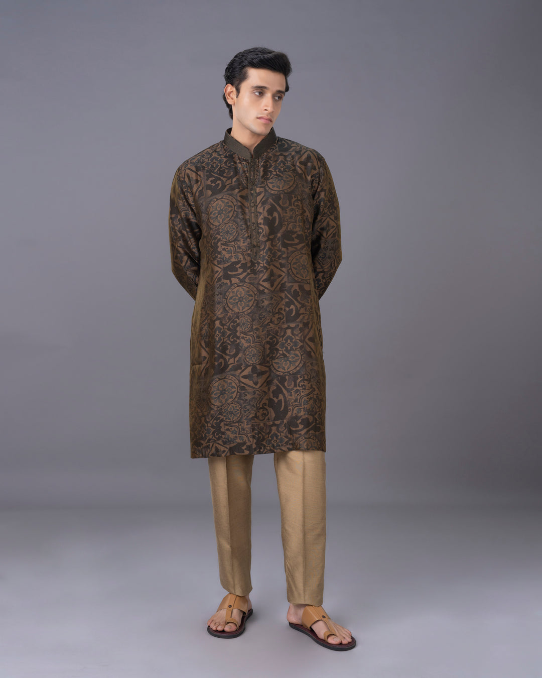 The Olive Oasis Printed Kurta & Alighari