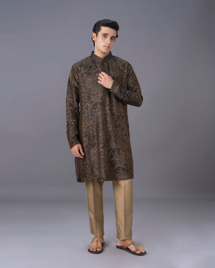 The Olive Oasis Printed Kurta & Alighari