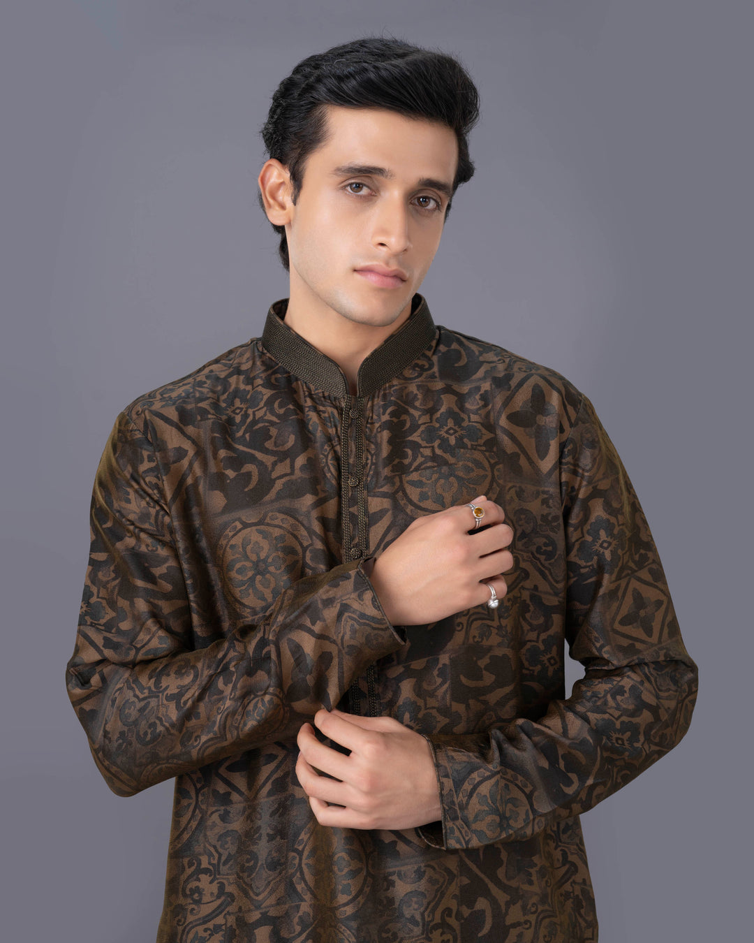 The Olive Oasis Printed Kurta & Alighari