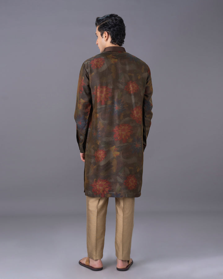 Regal Blend Green Maroon Printed Kurta & Alighari