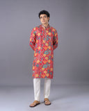 Pink Floral Printed Silk Kurta Set