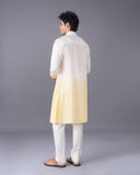 Cream & Yellow Ombre Silk Kurta Set with Embroidery