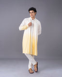 Cream & Yellow Ombre Silk Kurta Set with Embroidery
