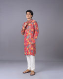 Pink Floral Printed Silk Kurta Set