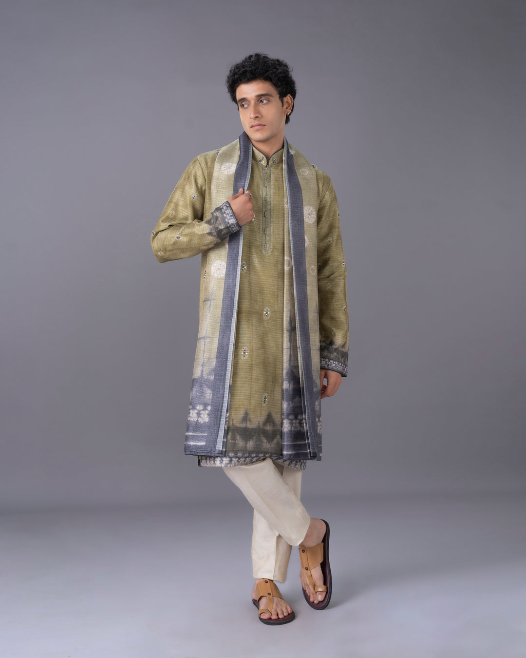 Radiant Green Silk Kurta Set with Alighari & Dupatta