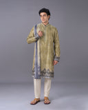 Radiant Green Silk Kurta Set with Alighari & Dupatta