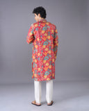 Pink Floral Printed Silk Kurta Set