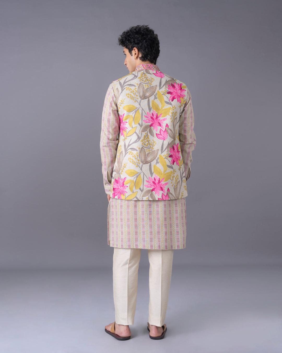 Natural Silk Kurta Jacket  Set with Alighari Bottom