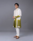 Cream & Green Ombre Silk Kurta Set with Embroidery