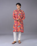 Pink Floral Printed Silk Kurta Set
