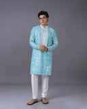 Refreshing Aqua Kurta Set with Alighari Bottom