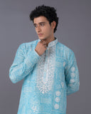 Refreshing Aqua Kurta Set with Alighari Bottom