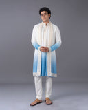 Cream & Blue Ombre Silk Kurta Set with Embroidery