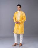 Artisanal Yellow Kurta Set with Alighari Bottom