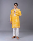 Artisanal Yellow Kurta Set with Alighari Bottom