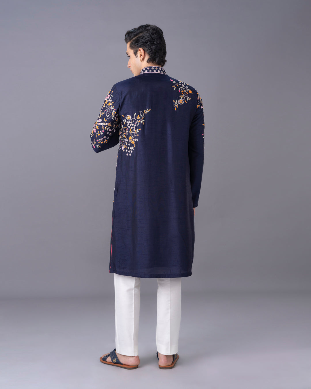 Crafted in Navy Silk Kurta Set