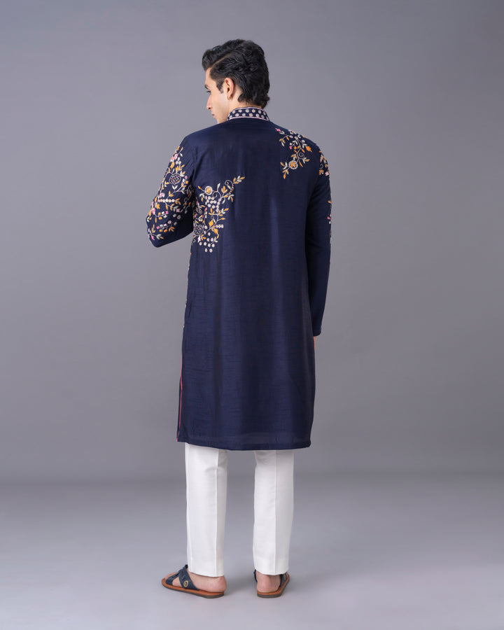 Crafted in Navy Silk Kurta Set