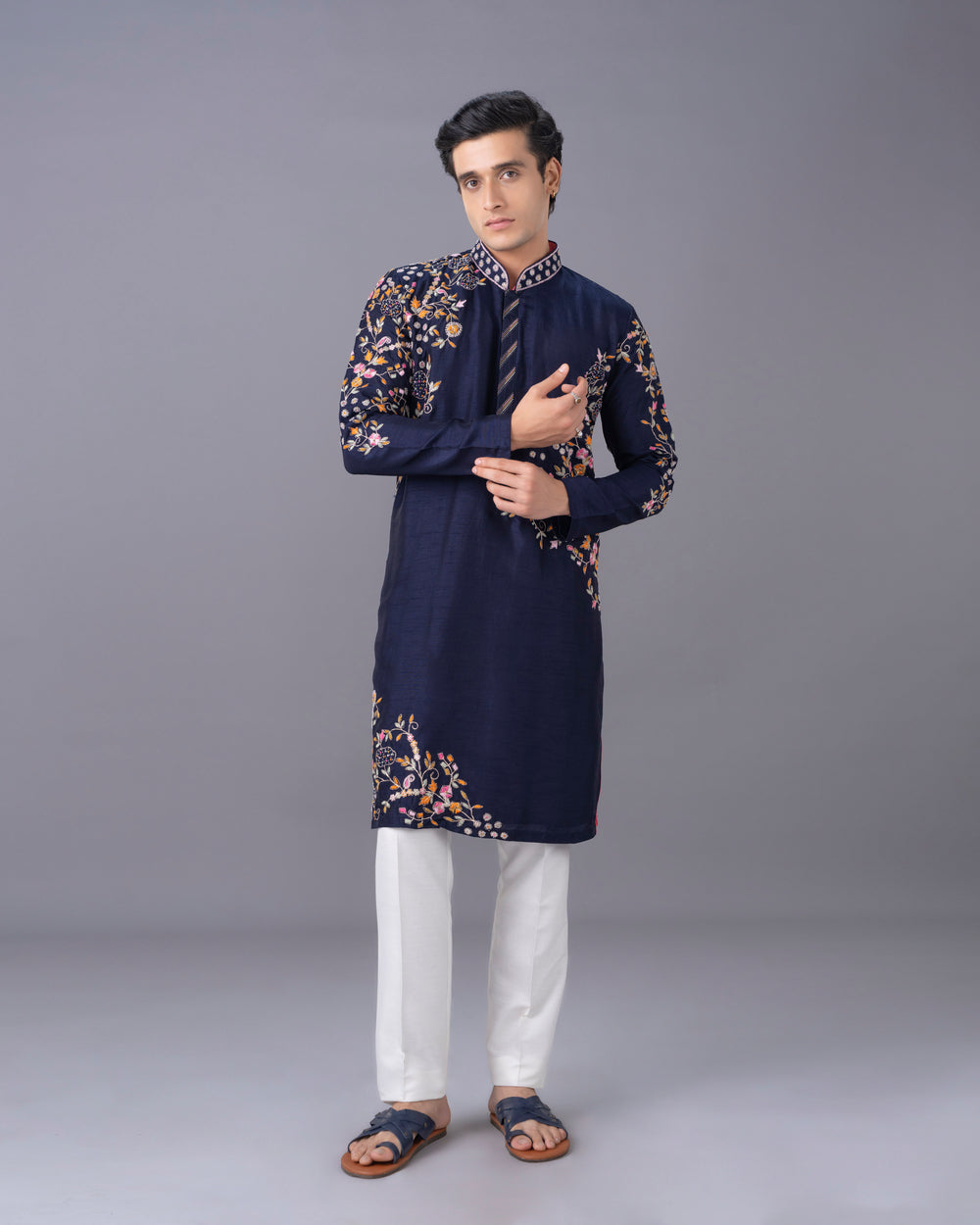 Crafted in Navy Silk Kurta Set