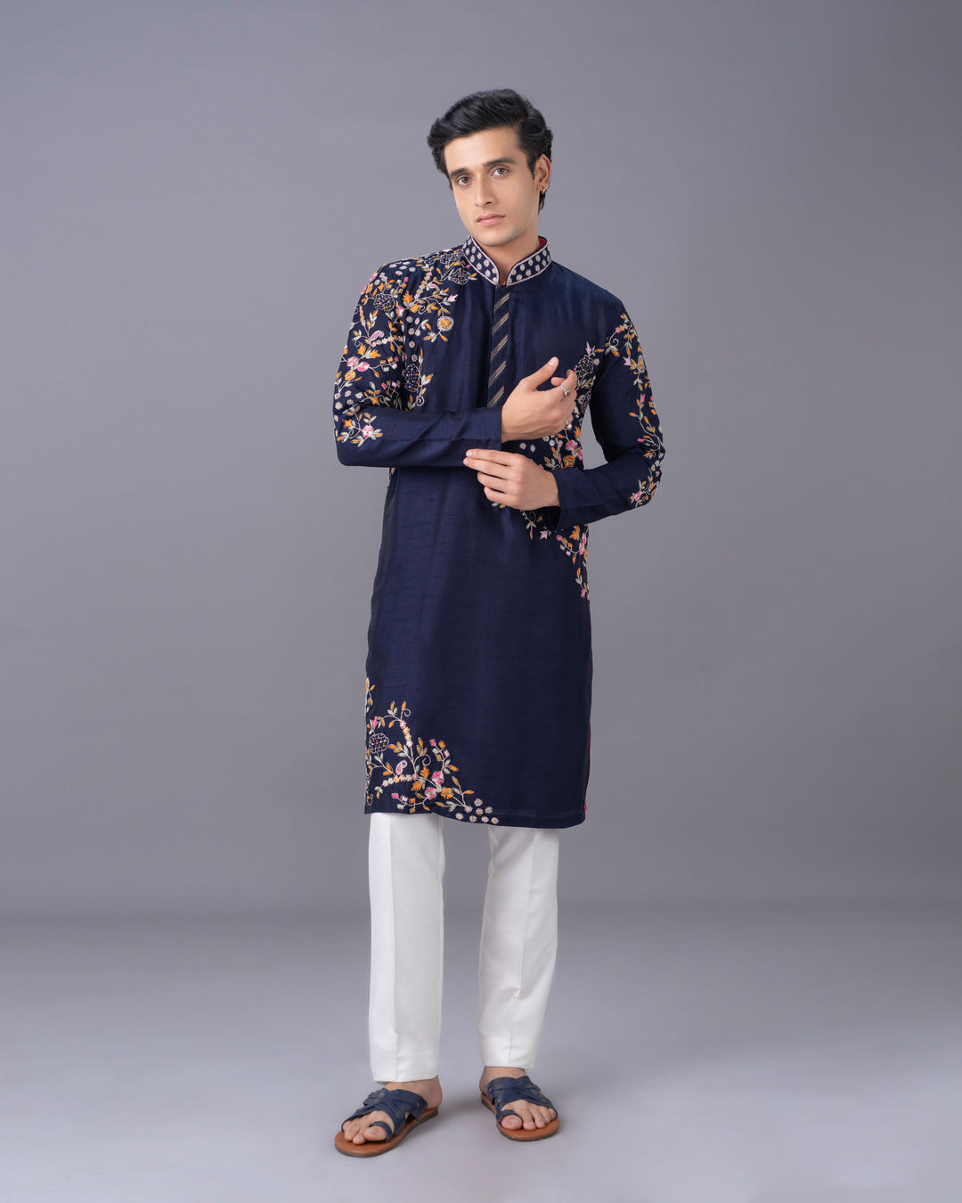 Crafted in Navy Silk Kurta Set