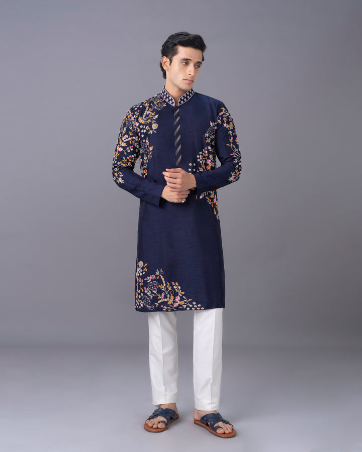 Crafted in Navy Silk Kurta Set