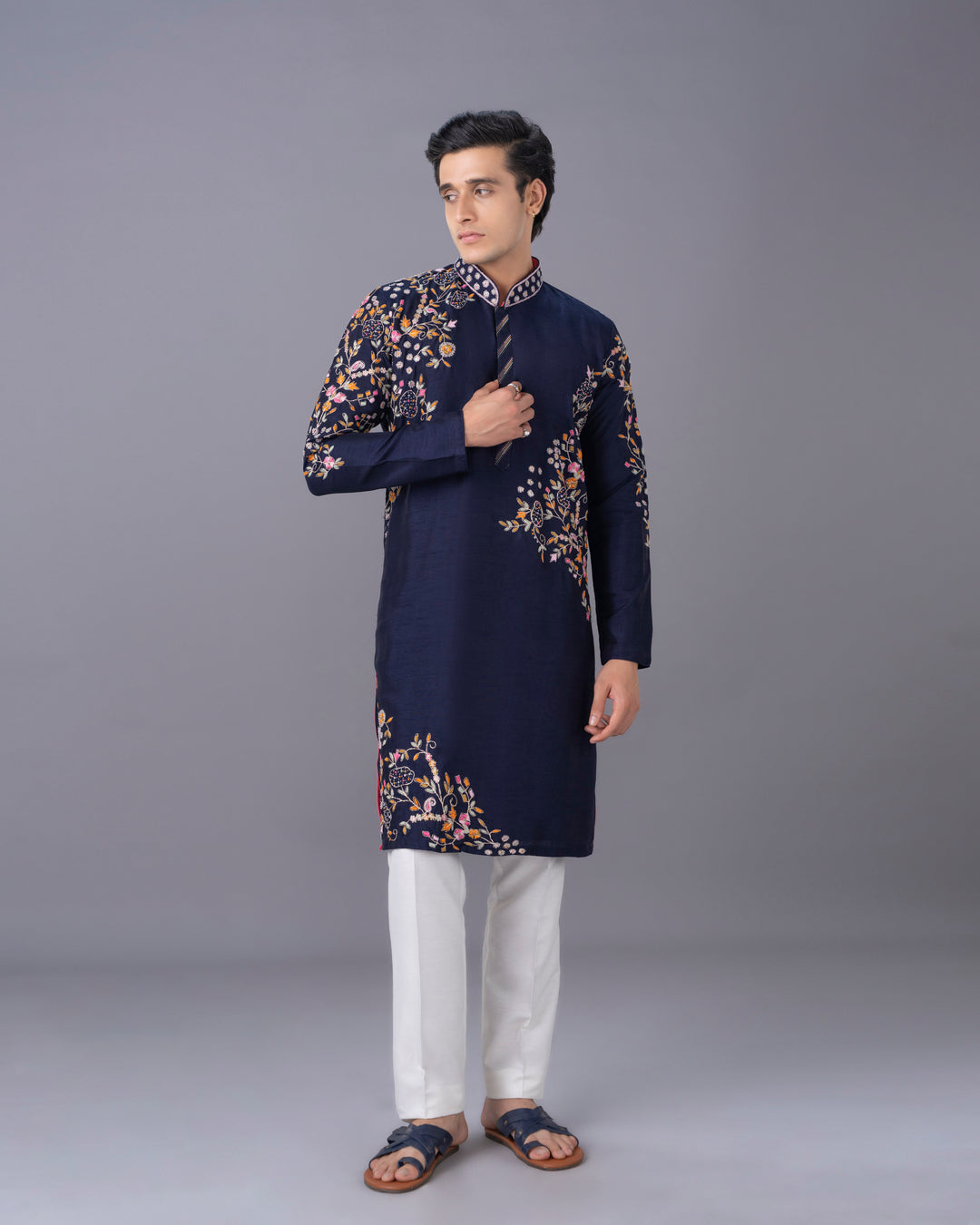 Crafted in Navy Silk Kurta Set