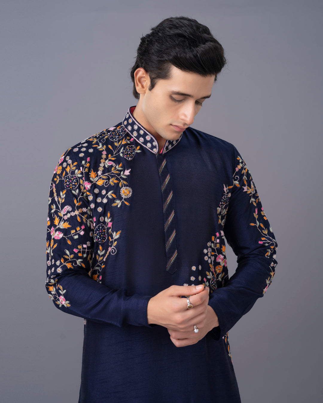 Crafted in Navy Silk Kurta Set