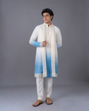Cream & Blue Ombre Silk Kurta Set with Embroidery