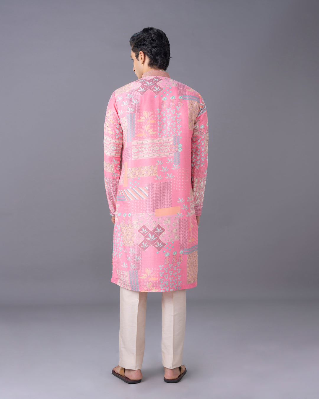 Artisanal Peach Silk Kurta Set