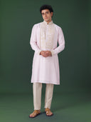 Pink Embroidered Silk Kurta Set with Alighari